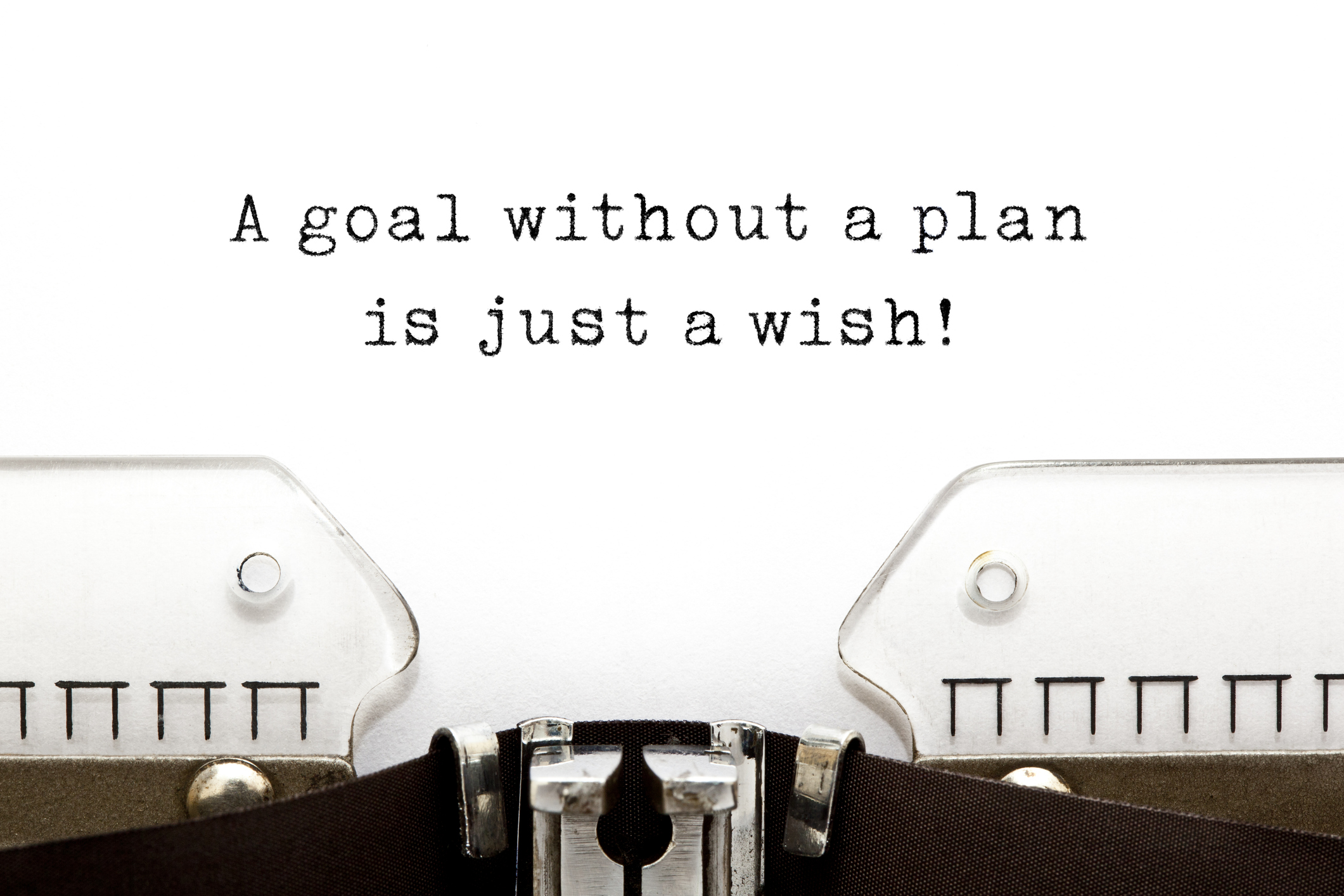 A goal without a plan is just a wish! quote printed on an old typewriter.