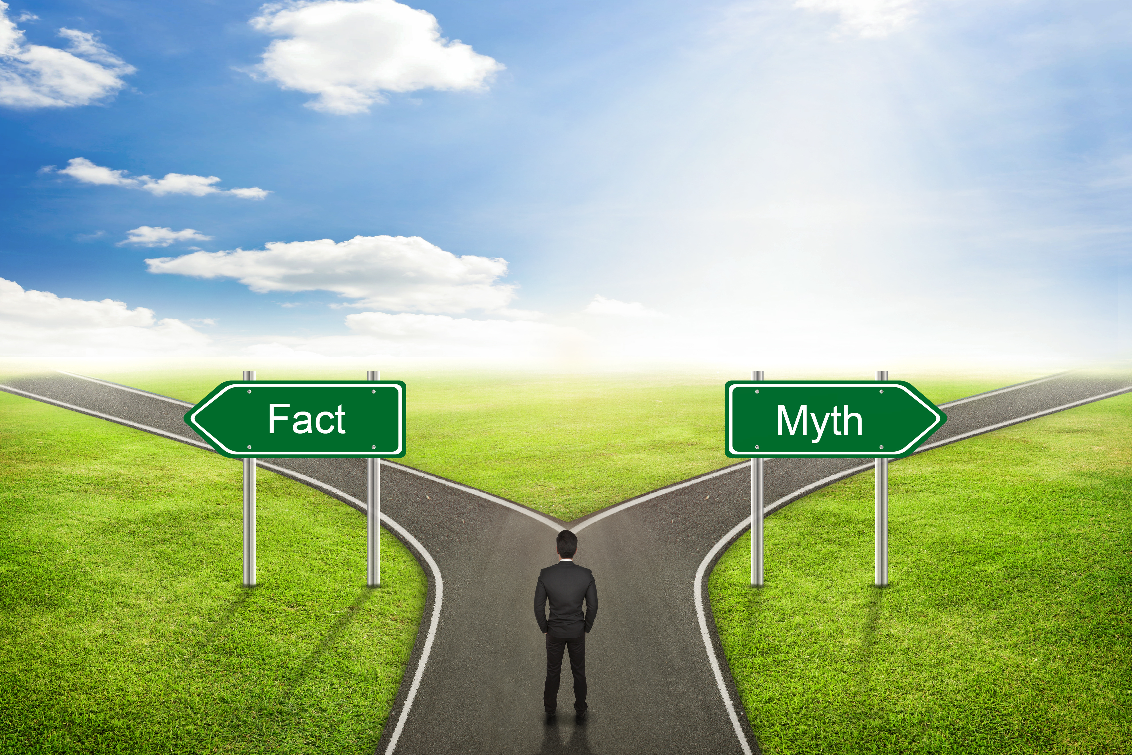 Businessman concept; choose Fact or Myth road the correct way.