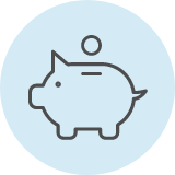 Graphic of piggy bank with coin going in.