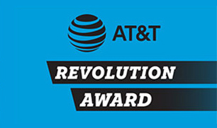 Blue graphic with the AT&T logo with the text 'Revolution Award'
